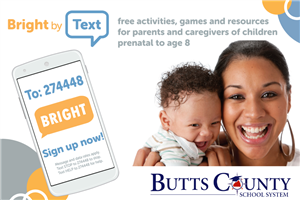 woman and baby smiling at the camera with a cellphone showing the word BRIGHT woman and baby smiling at the camera with a cellphone showing the word BRIGHT